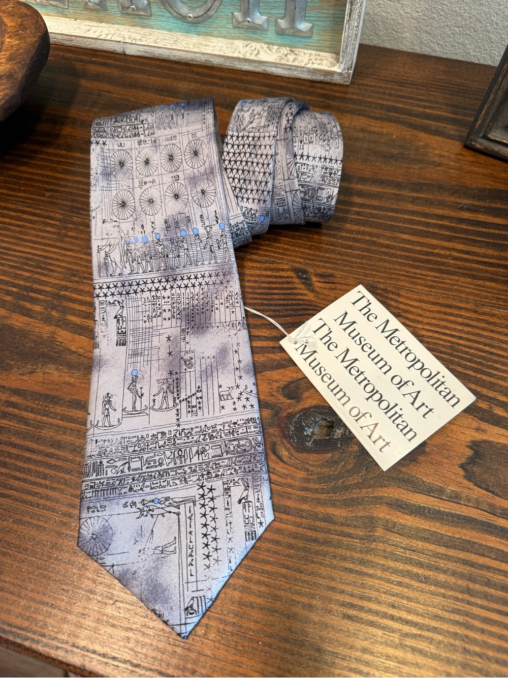 Metropolitan Museum of Art Egyptian Astronomical Silk Necktie Gray Blue 59” NWT